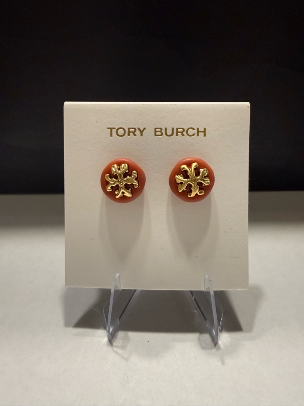 NEW Tory Burch Roxanne Gold plated Button stud resin base earrings - Picture 1 of 5